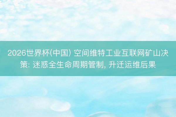 2026世界杯(中国) 空间维特工业互联网矿山决策: 迷惑全生命周期管制， 升迁运维后果