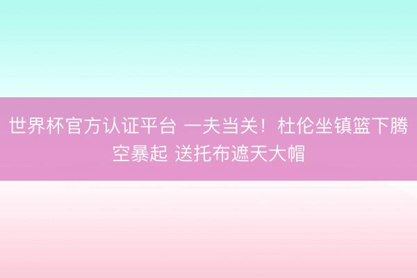 世界杯官方认证平台 一夫当关！杜伦坐镇篮下腾空暴起 送托布遮天大帽