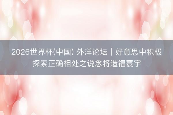 2026世界杯(中国) 外洋论坛｜好意思中积极探索正确相处之说念将造福寰宇